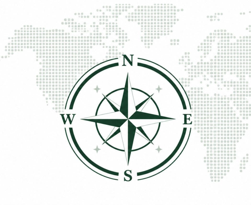 Green Atlas Insurance compass emblem over a world map